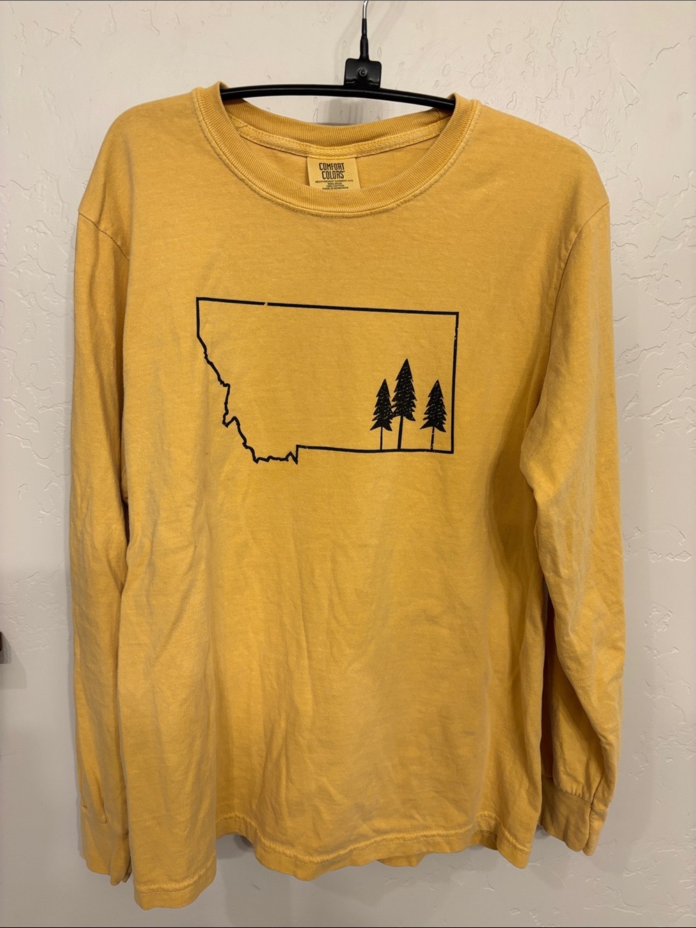 Montana Scene Three Tree long sleeve tee, yellow, S, 100% cotton